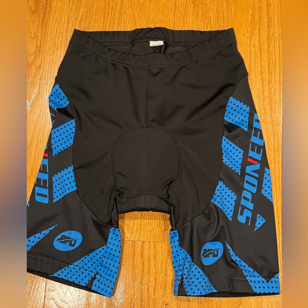 SPONEED:Black and Blue Padded Cycling Shorts Men Size Large